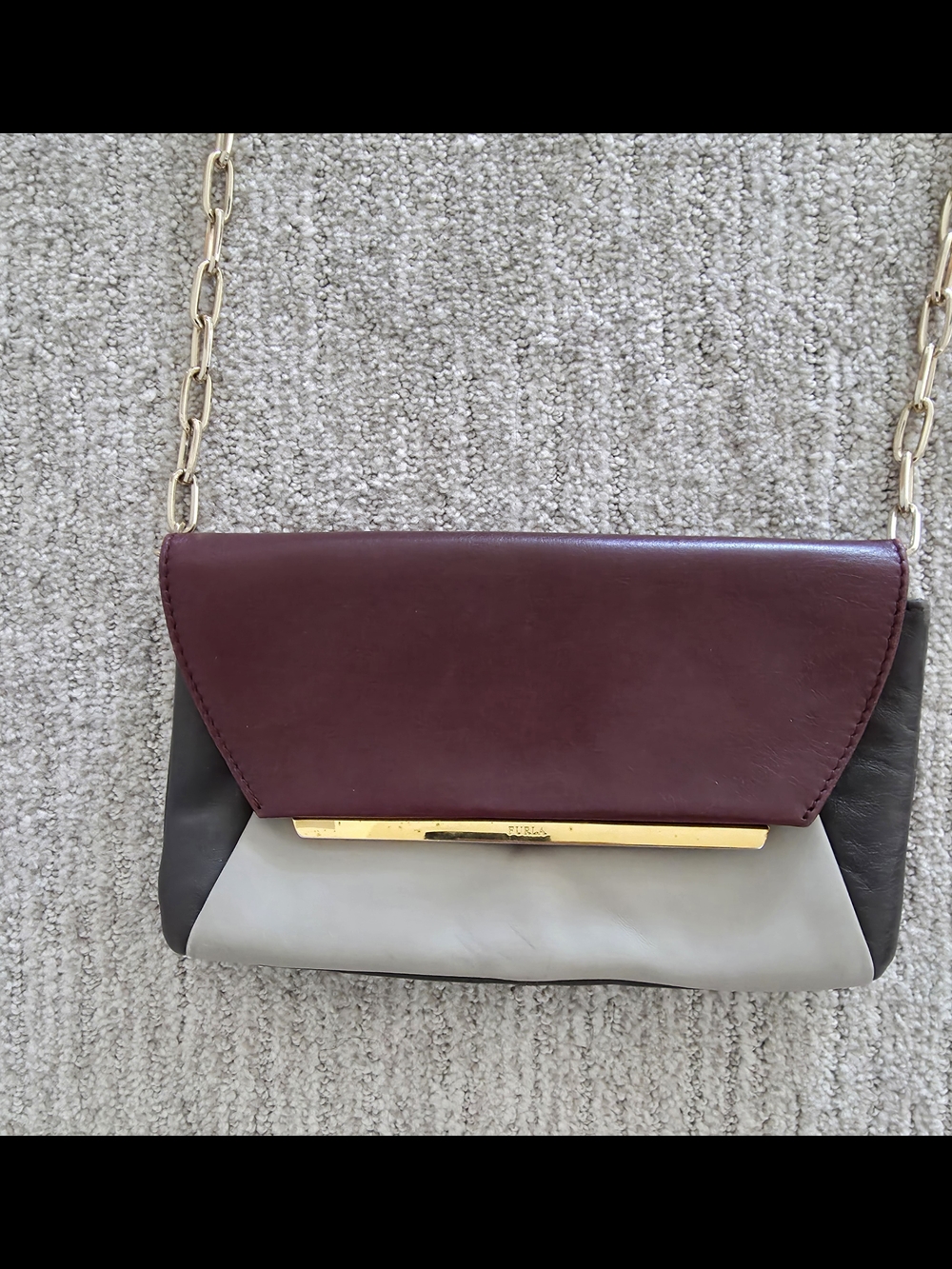 Furla Colorblock Leather Crossbody Bag in Burgundy, Gray & Black